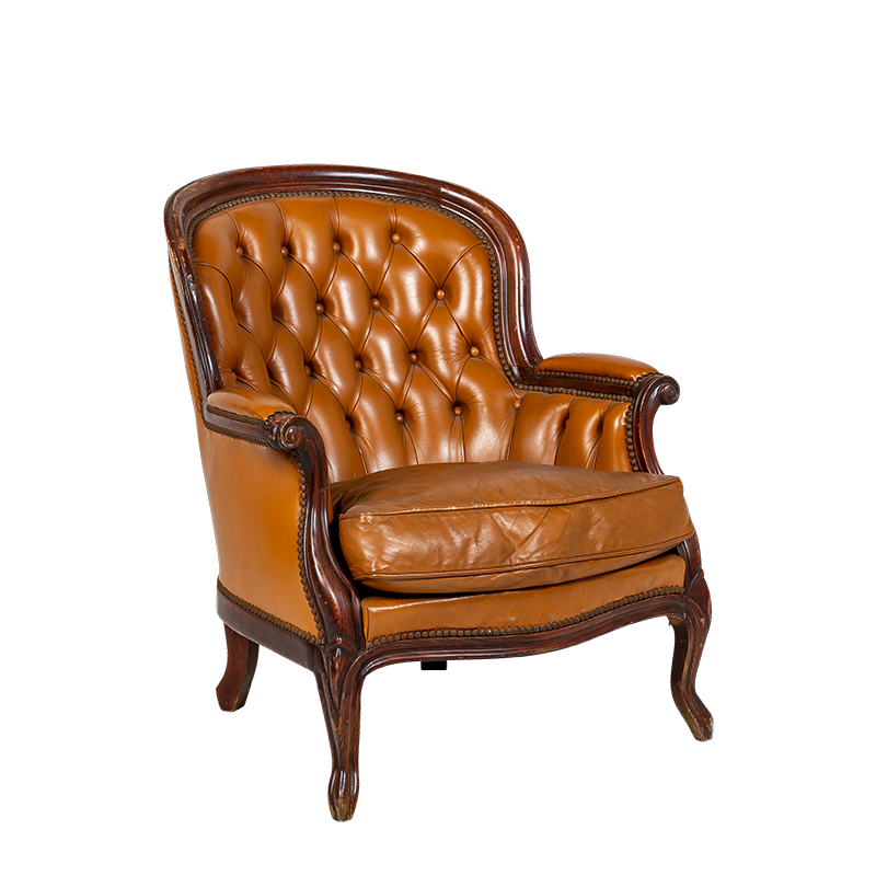 Sillón bohemio de estilo cuero vintage para alquilar