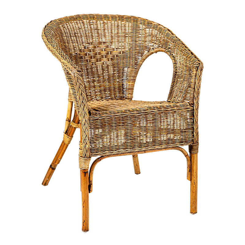Sillón en mimbre Vintage alt 79 cm para alquilar