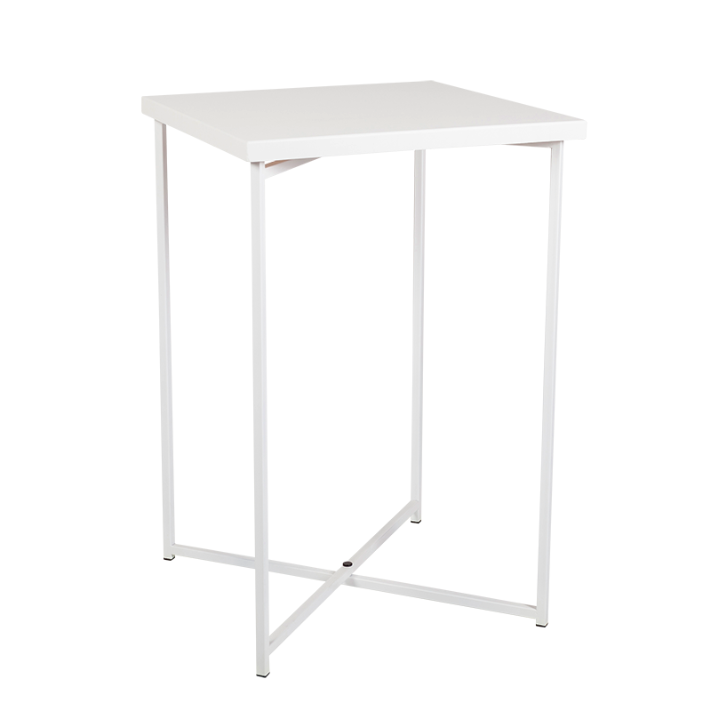 Mesa cóctel alta cruzada blanca 65 x 65 cm 100 cm para alquilar